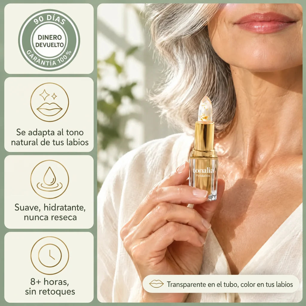 Tonalia, pintalabios que se adapta al tono natural de tus labios, con garantía de 90 días